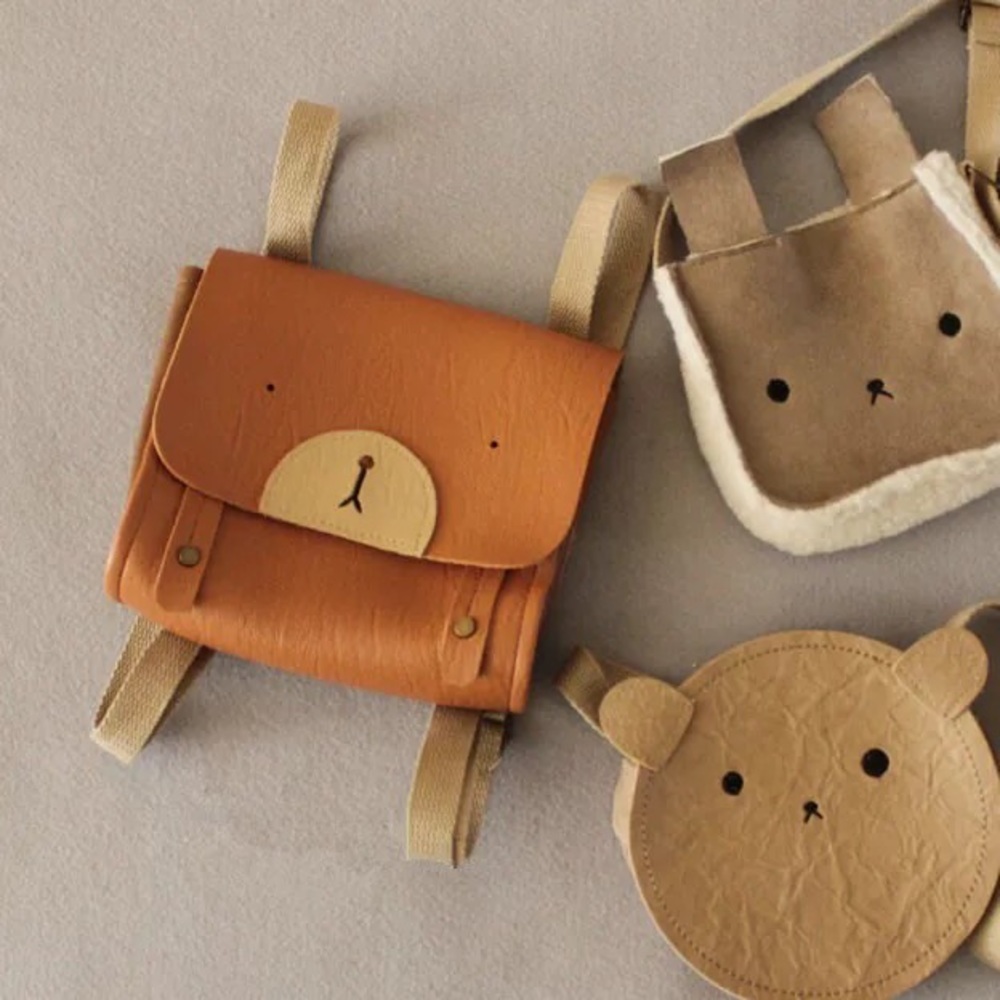 Kids boys girls toddler backpack pu leather cute bear cartoon